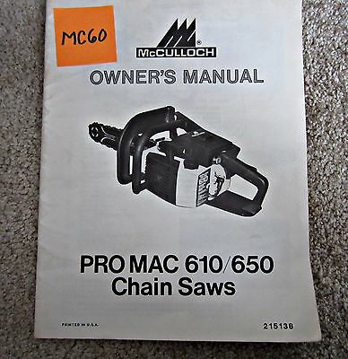 Mcculloch Pro Mac 800 Chainsaw Owners Manual
